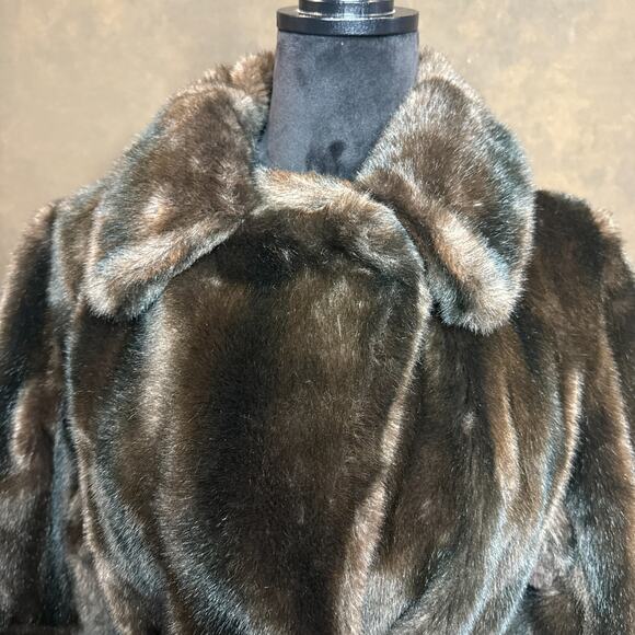 Vintage Career Originals Tissavel Faux Fur Coat Belted Brown ILGWU USA — M/L - Picture 10 of 16